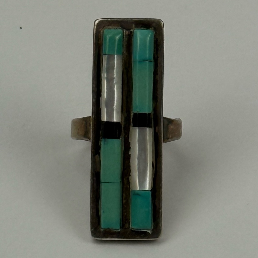 Panteah Zuni Turquoise Silver Geometric Ring